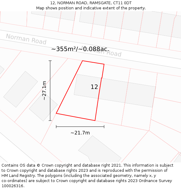 12, NORMAN ROAD, RAMSGATE, CT11 0DT: Plot and title map