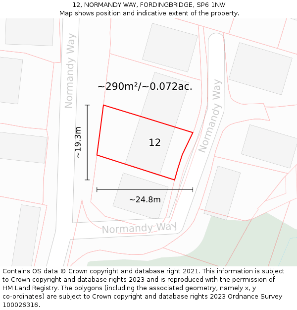 12, NORMANDY WAY, FORDINGBRIDGE, SP6 1NW: Plot and title map