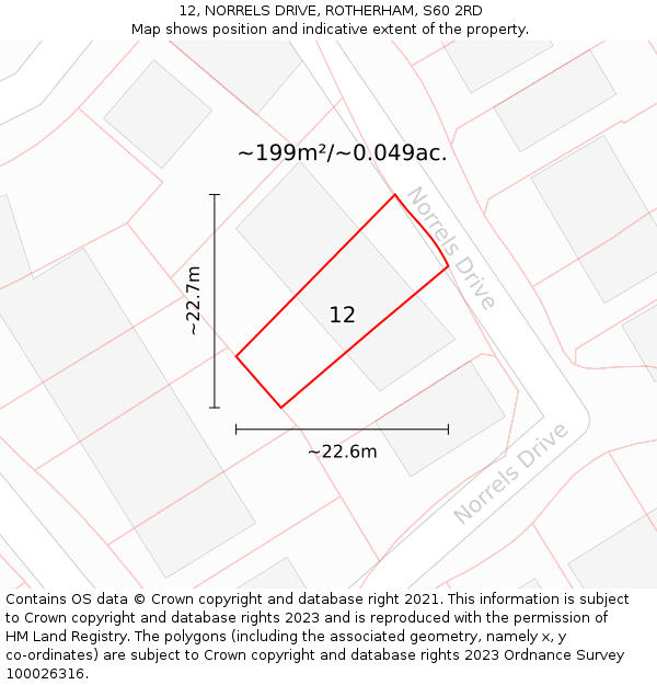 12, NORRELS DRIVE, ROTHERHAM, S60 2RD: Plot and title map