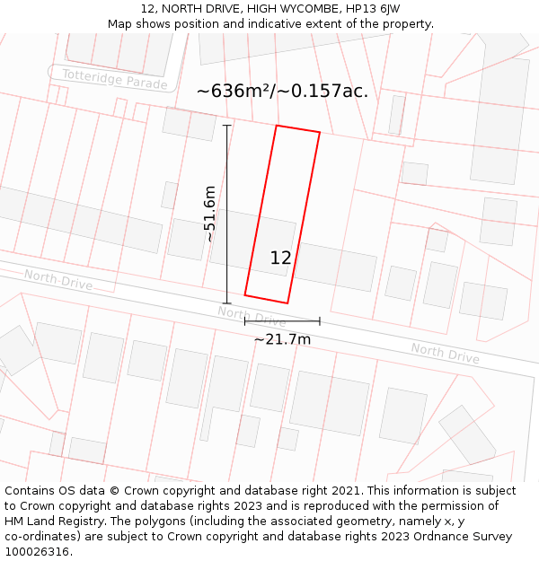 12, NORTH DRIVE, HIGH WYCOMBE, HP13 6JW: Plot and title map