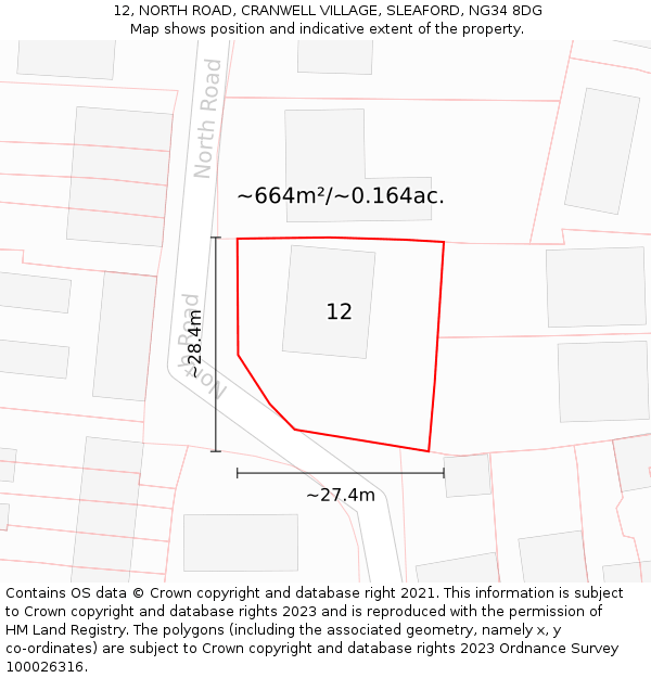 12, NORTH ROAD, CRANWELL VILLAGE, SLEAFORD, NG34 8DG: Plot and title map