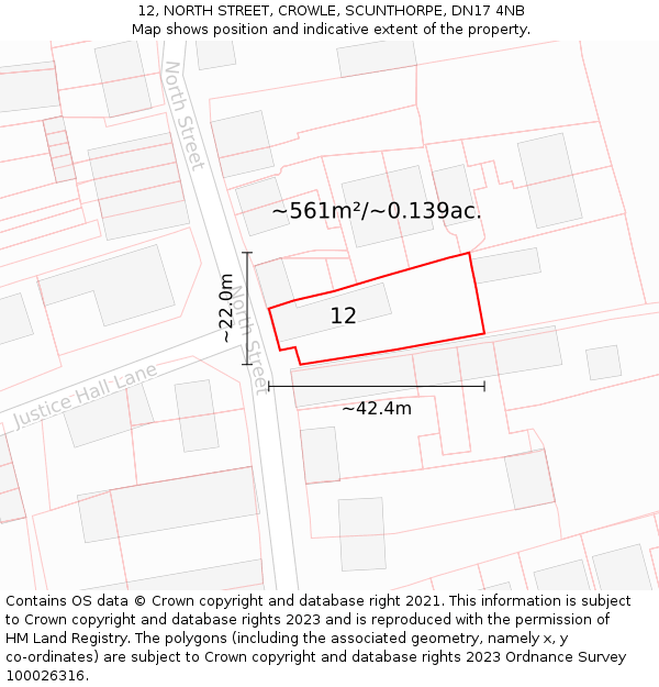 12, NORTH STREET, CROWLE, SCUNTHORPE, DN17 4NB: Plot and title map