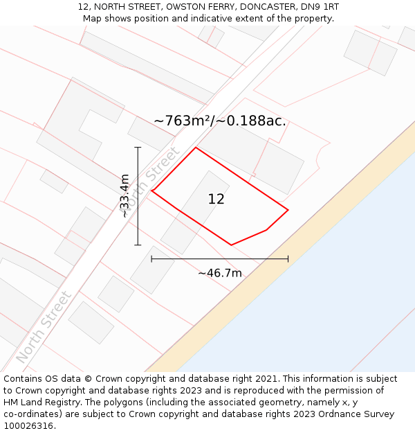 12, NORTH STREET, OWSTON FERRY, DONCASTER, DN9 1RT: Plot and title map