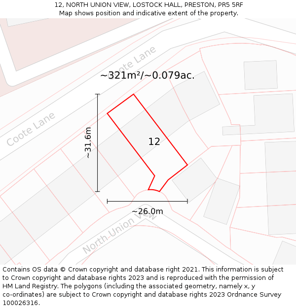 12, NORTH UNION VIEW, LOSTOCK HALL, PRESTON, PR5 5RF: Plot and title map
