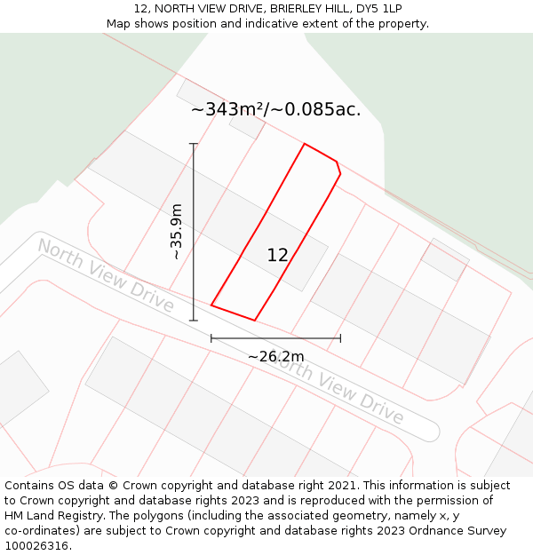 12, NORTH VIEW DRIVE, BRIERLEY HILL, DY5 1LP: Plot and title map