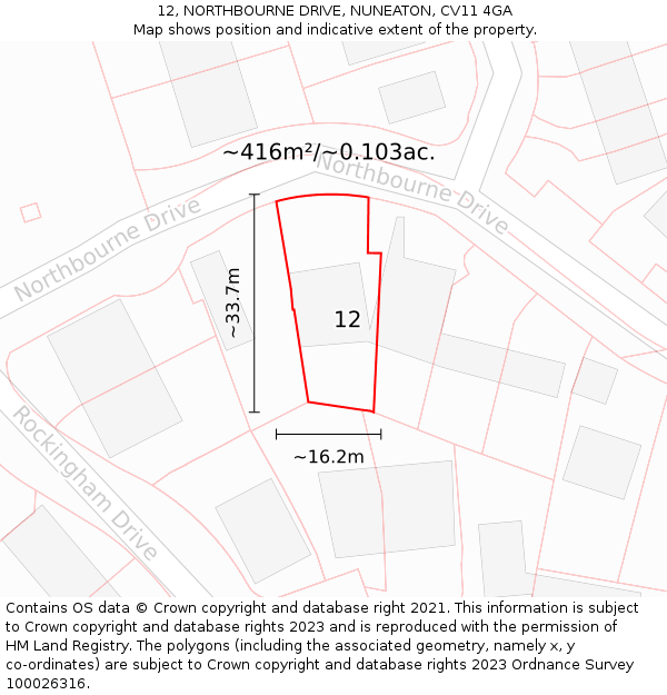 12, NORTHBOURNE DRIVE, NUNEATON, CV11 4GA: Plot and title map