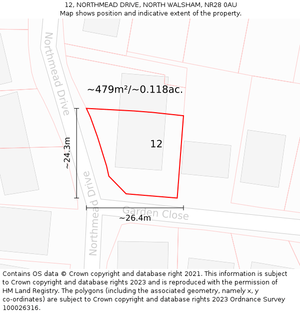 12, NORTHMEAD DRIVE, NORTH WALSHAM, NR28 0AU: Plot and title map