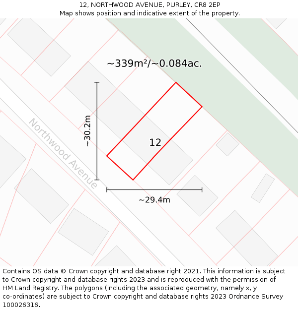 12, NORTHWOOD AVENUE, PURLEY, CR8 2EP: Plot and title map