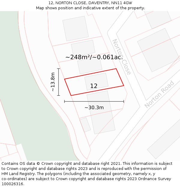 12, NORTON CLOSE, DAVENTRY, NN11 4GW: Plot and title map