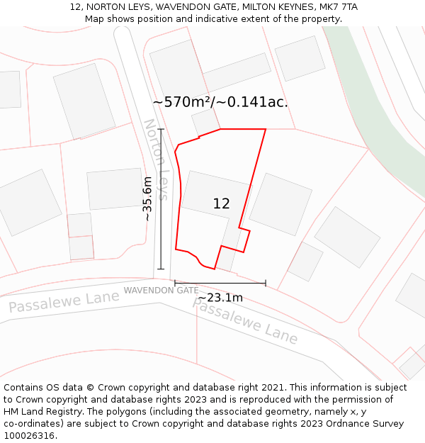 12, NORTON LEYS, WAVENDON GATE, MILTON KEYNES, MK7 7TA: Plot and title map