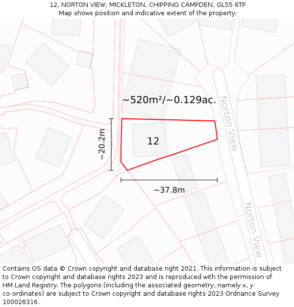 12, NORTON VIEW, MICKLETON, CHIPPING CAMPDEN, GL55 6TP: Plot and title map