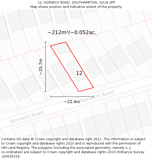 12, NORWICH ROAD, SOUTHAMPTON, SO18 2PP: Plot and title map