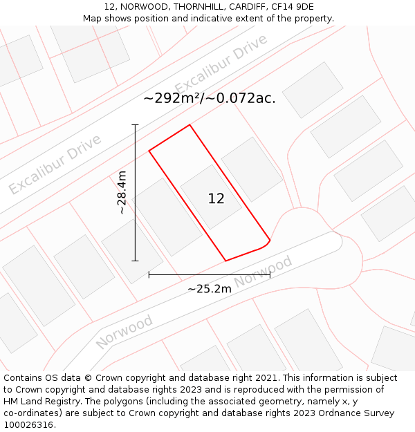12, NORWOOD, THORNHILL, CARDIFF, CF14 9DE: Plot and title map
