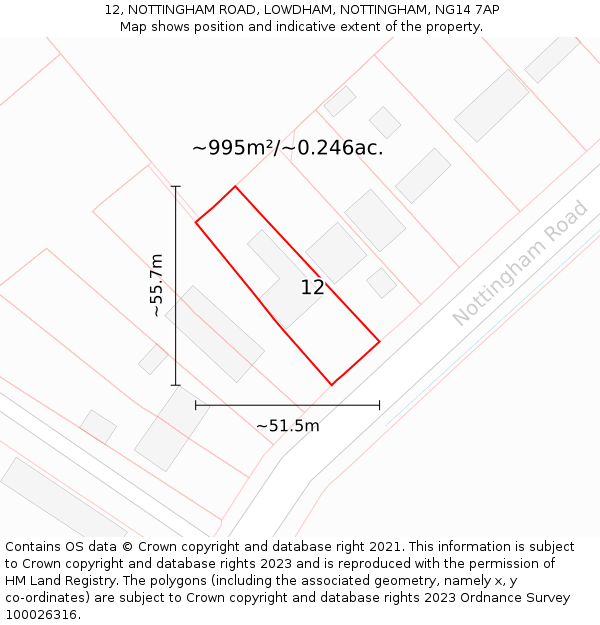 12, NOTTINGHAM ROAD, LOWDHAM, NOTTINGHAM, NG14 7AP: Plot and title map