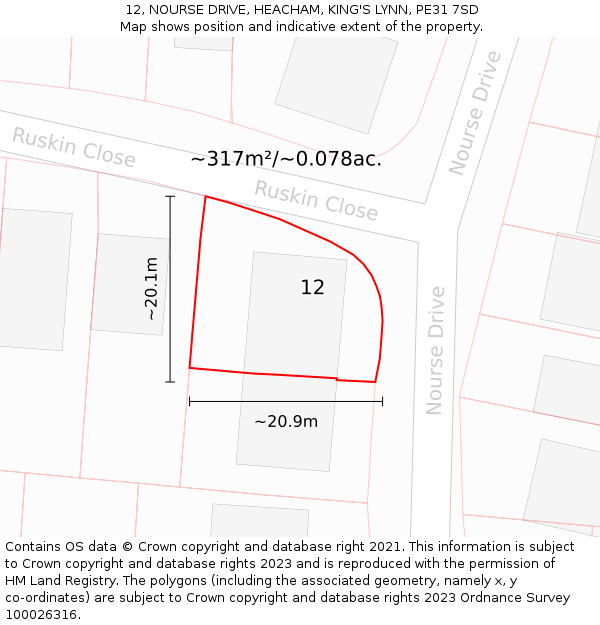 12, NOURSE DRIVE, HEACHAM, KING'S LYNN, PE31 7SD: Plot and title map
