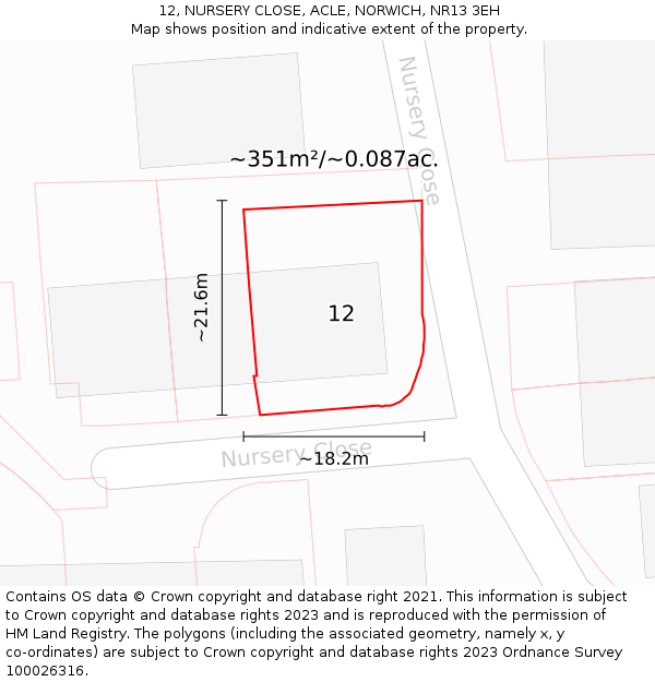 12, NURSERY CLOSE, ACLE, NORWICH, NR13 3EH: Plot and title map