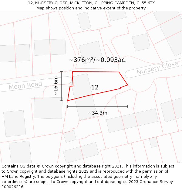 12, NURSERY CLOSE, MICKLETON, CHIPPING CAMPDEN, GL55 6TX: Plot and title map
