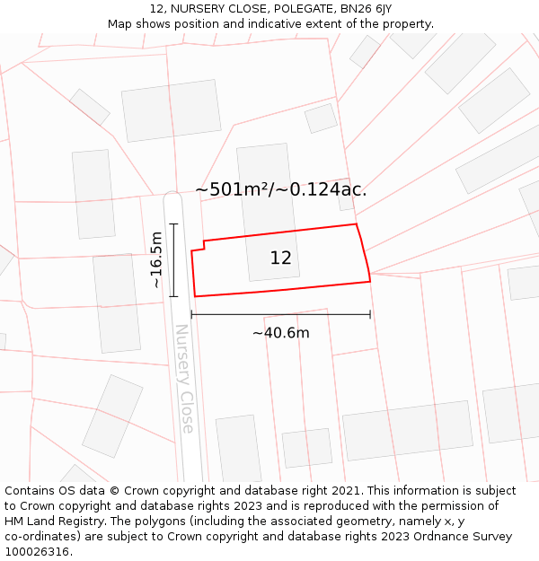 12, NURSERY CLOSE, POLEGATE, BN26 6JY: Plot and title map