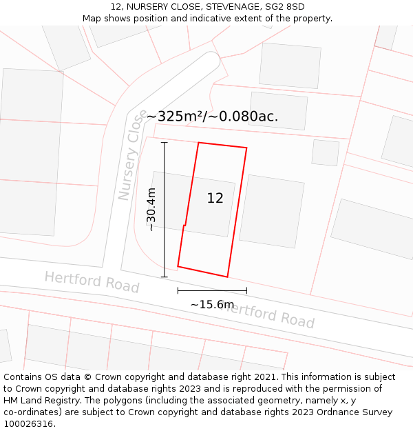 12, NURSERY CLOSE, STEVENAGE, SG2 8SD: Plot and title map