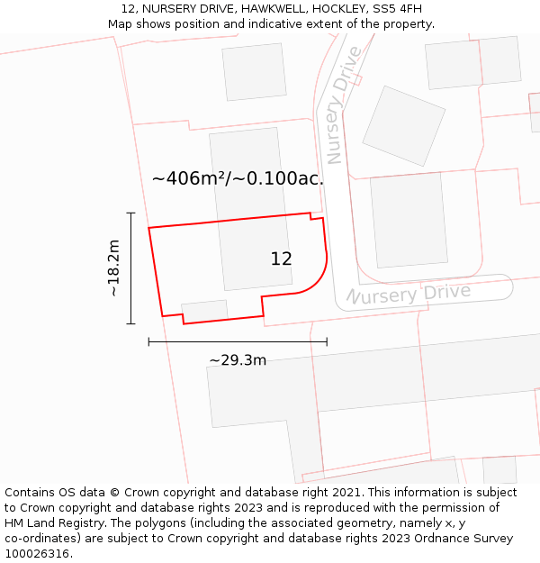 12, NURSERY DRIVE, HAWKWELL, HOCKLEY, SS5 4FH: Plot and title map