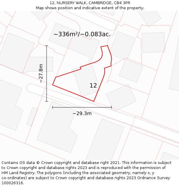 12, NURSERY WALK, CAMBRIDGE, CB4 3PR: Plot and title map
