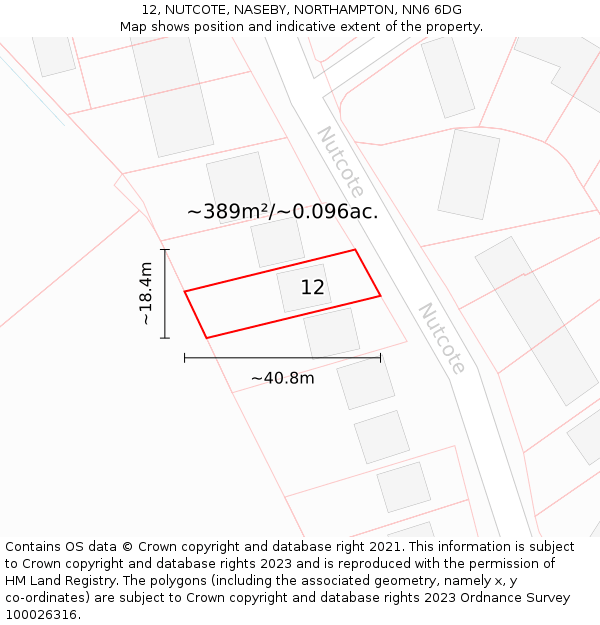 12, NUTCOTE, NASEBY, NORTHAMPTON, NN6 6DG: Plot and title map