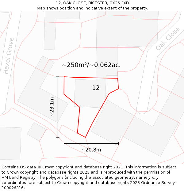 12, OAK CLOSE, BICESTER, OX26 3XD: Plot and title map