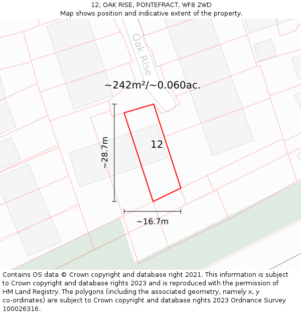 12, OAK RISE, PONTEFRACT, WF8 2WD: Plot and title map