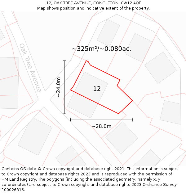 12, OAK TREE AVENUE, CONGLETON, CW12 4QF: Plot and title map