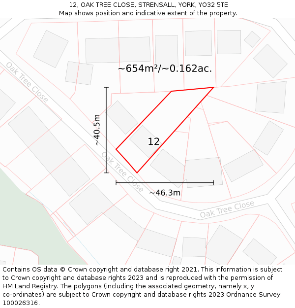 12, OAK TREE CLOSE, STRENSALL, YORK, YO32 5TE: Plot and title map