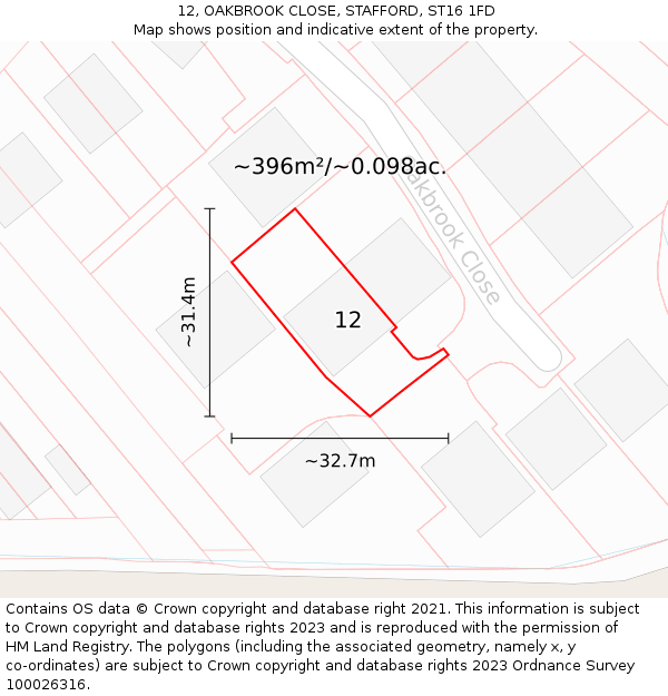 12, OAKBROOK CLOSE, STAFFORD, ST16 1FD: Plot and title map