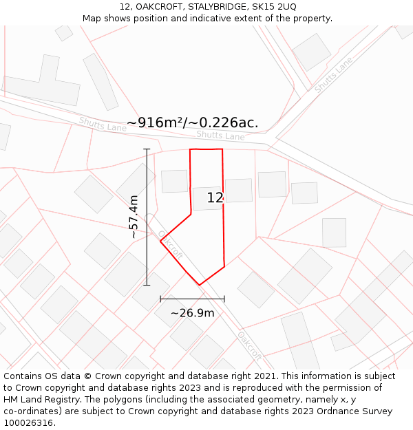 12, OAKCROFT, STALYBRIDGE, SK15 2UQ: Plot and title map