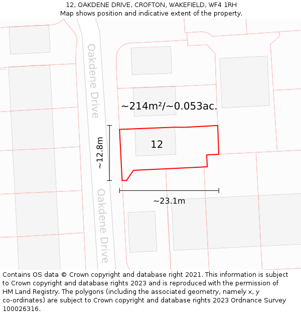 12, OAKDENE DRIVE, CROFTON, WAKEFIELD, WF4 1RH: Plot and title map