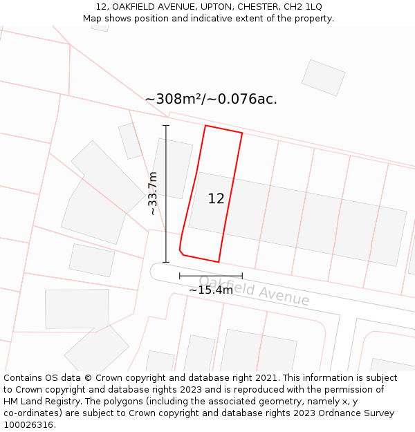12, OAKFIELD AVENUE, UPTON, CHESTER, CH2 1LQ: Plot and title map