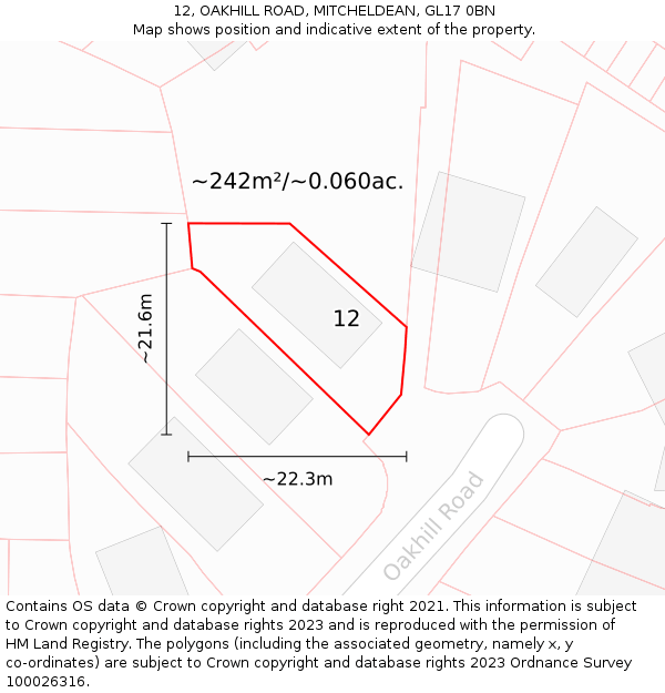 12, OAKHILL ROAD, MITCHELDEAN, GL17 0BN: Plot and title map