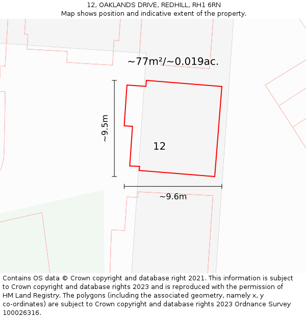 12, OAKLANDS DRIVE, REDHILL, RH1 6RN: Plot and title map