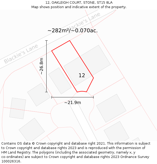 12, OAKLEIGH COURT, STONE, ST15 8LA: Plot and title map