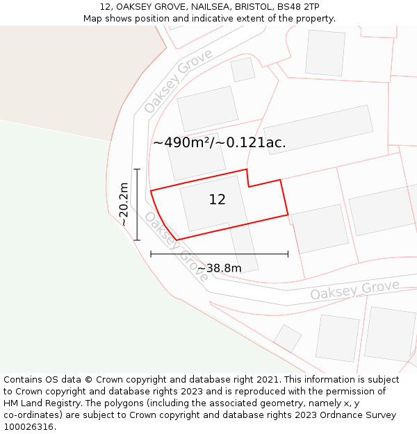 12, OAKSEY GROVE, NAILSEA, BRISTOL, BS48 2TP: Plot and title map