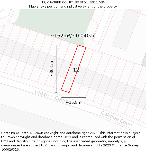 12, OAKTREE COURT, BRISTOL, BS11 0BN: Plot and title map