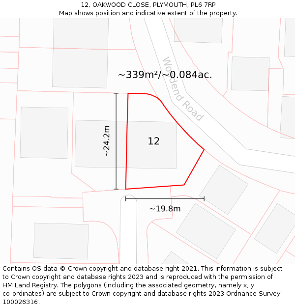 12, OAKWOOD CLOSE, PLYMOUTH, PL6 7RP: Plot and title map