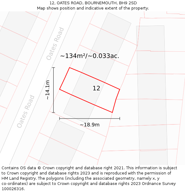 12, OATES ROAD, BOURNEMOUTH, BH9 2SD: Plot and title map