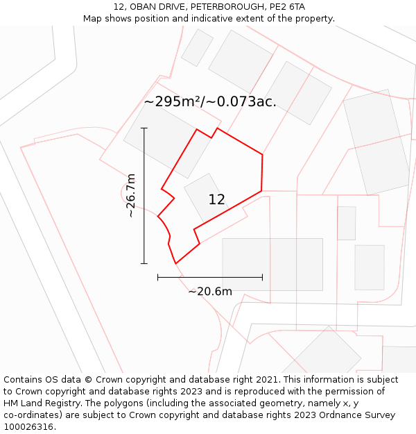 12, OBAN DRIVE, PETERBOROUGH, PE2 6TA: Plot and title map