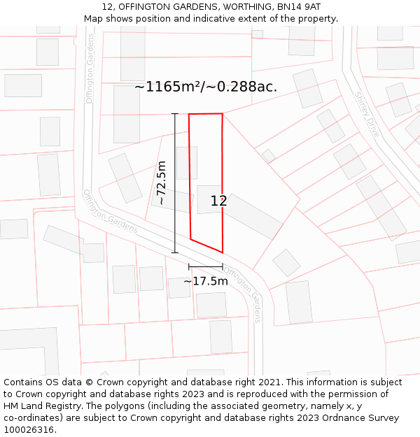 12, OFFINGTON GARDENS, WORTHING, BN14 9AT: Plot and title map