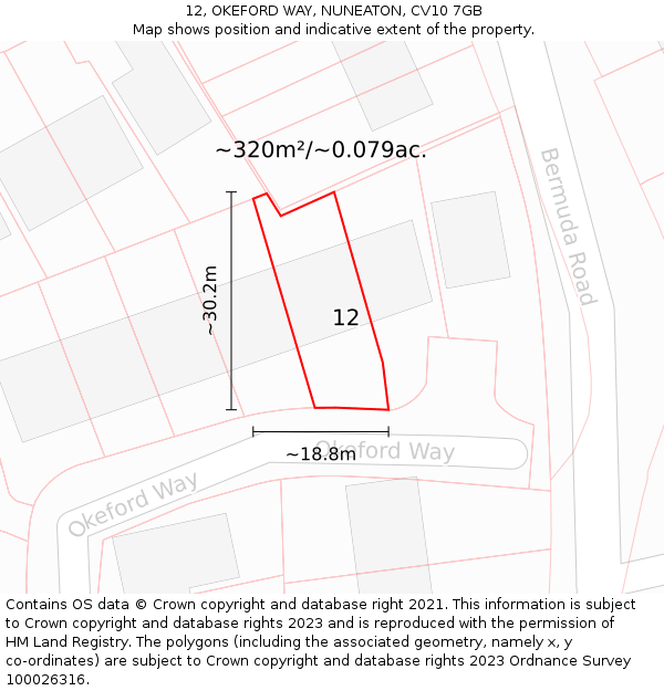12, OKEFORD WAY, NUNEATON, CV10 7GB: Plot and title map