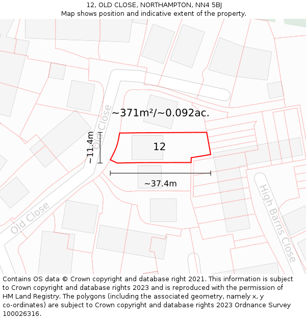 12, OLD CLOSE, NORTHAMPTON, NN4 5BJ: Plot and title map