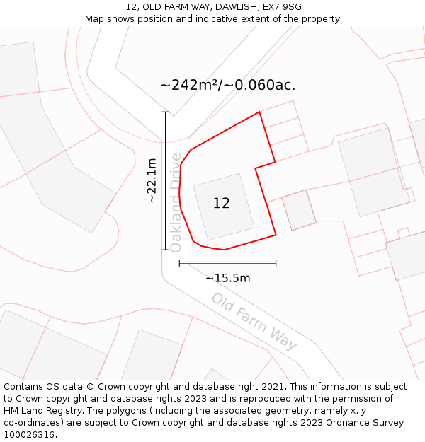 12, OLD FARM WAY, DAWLISH, EX7 9SG: Plot and title map