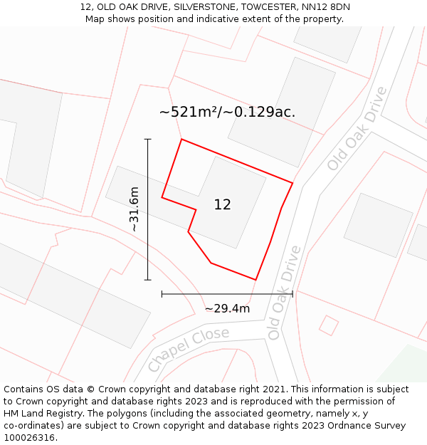 12, OLD OAK DRIVE, SILVERSTONE, TOWCESTER, NN12 8DN: Plot and title map