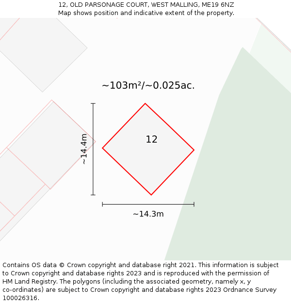 12, OLD PARSONAGE COURT, WEST MALLING, ME19 6NZ: Plot and title map