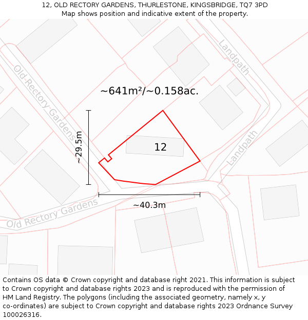 12, OLD RECTORY GARDENS, THURLESTONE, KINGSBRIDGE, TQ7 3PD: Plot and title map