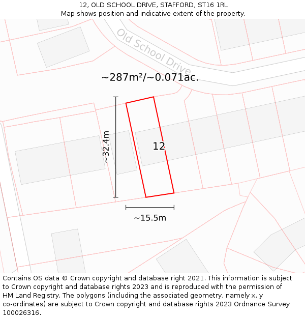 12, OLD SCHOOL DRIVE, STAFFORD, ST16 1RL: Plot and title map